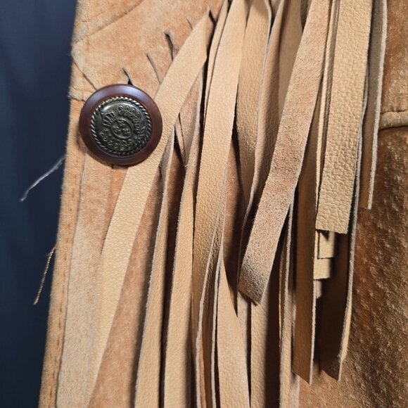 Vintage 90s Fringed Suede Jacket Size M Tan Brown Western Boho Hippie Festival - Picture 6 of 16